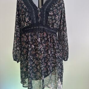 **3 for $15**Ardene Black Floral Long Sleeve Dress